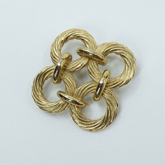 Vintage Swirl Gold Tone Brooch Linked Circles Woven Pin - Picture 1 of 8